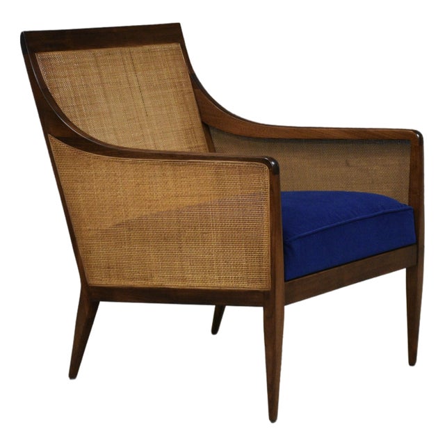 1960s Kipp Stewart for Directional Walnut and Cane Lounge Chair For Sale