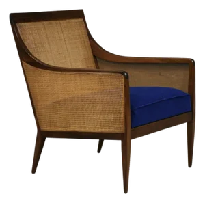 1960s Kipp Stewart for Directional Walnut and Cane Lounge Chair