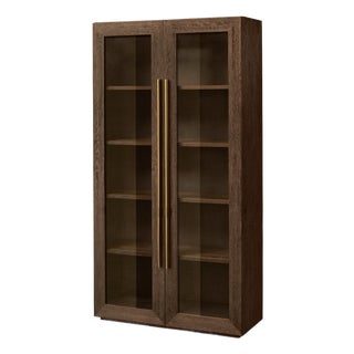 Rh Machinto Glass Cabinet in Brown Oak With Burnished Brass — Like New For Sale