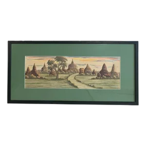 Vintage Print of Stupas in Bagon, Myanmar at Sunrise