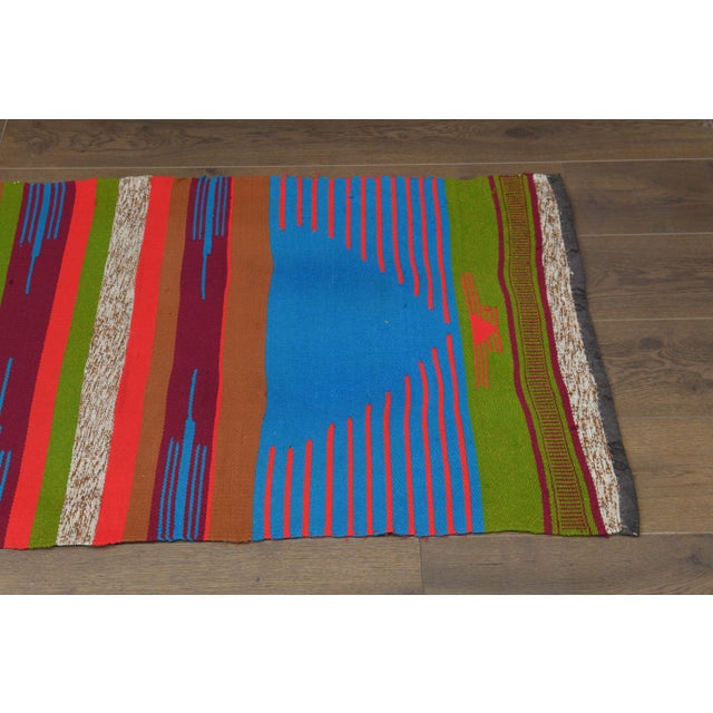 1970s Vintage Turkish Oushak Handmade Wool Cotton Blue Runner Rug For Sale - Image 11 of 11