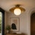 Handcrafted Solid Brass Flush Mount Ceiling Light With Opal Glass Globe For Sale - Image 6 of 9