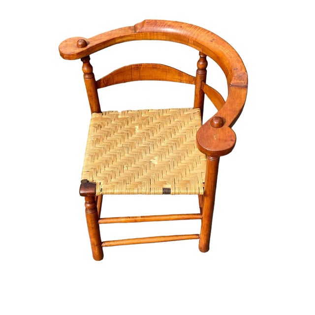 Antique Tiger Maple Corner Chair / Roundabout Chair With Splint Seat For Sale In Boston - Image 6 of 12