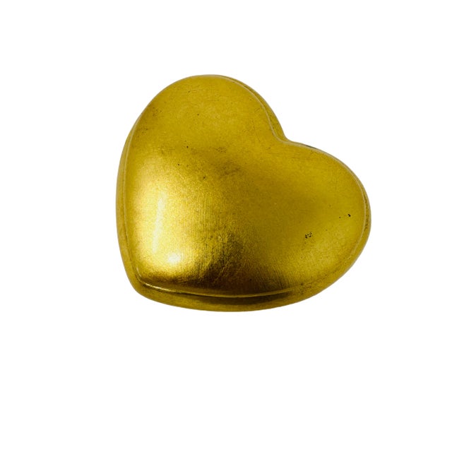 Vintage Gold Leaf Heart Shaped Ceramic Catchall with Lid L 6.5" W 5.75" H 3"