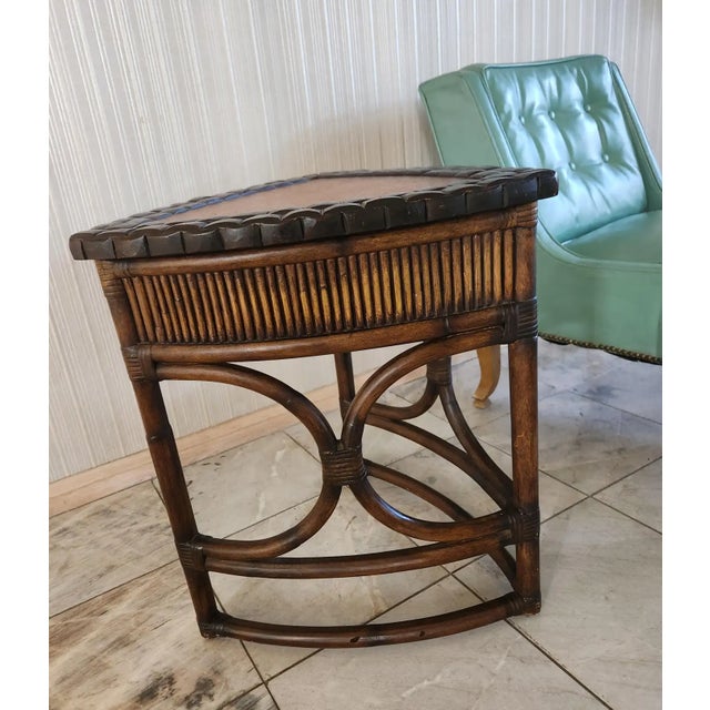 Wood 1970s French Side Table Faux Ostrich Leather Bamboo Wood For Sale - Image 7 of 13