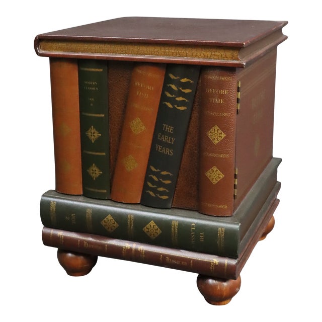 Regency Style Leather Faux Book Stack Side Table Chairish