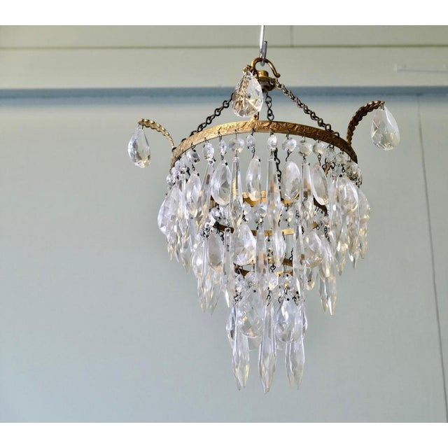 Crystal 3-Tier Waterfall Chandelier, 1920s For Sale - Image 6 of 7