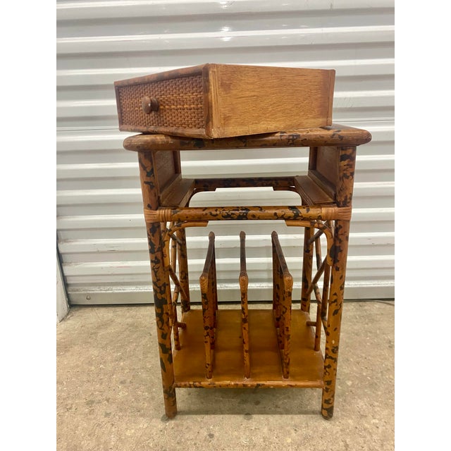 Chestnut 70s Faux Bamboo Cane Magazine Rack Side Table . For Sale - Image 8 of 12