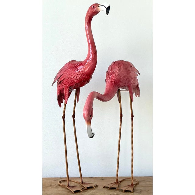 Vintage Boho Painted Metal Flamingos - Set of 2 For Sale - Image 10 of 12