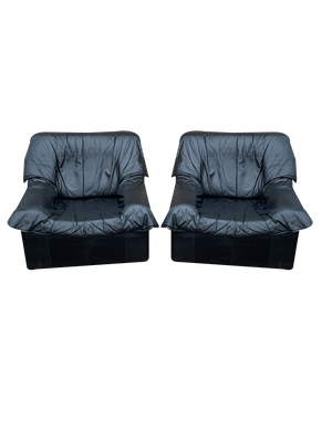 Set of Armchairs in Black Leather, Italy, 1980s
