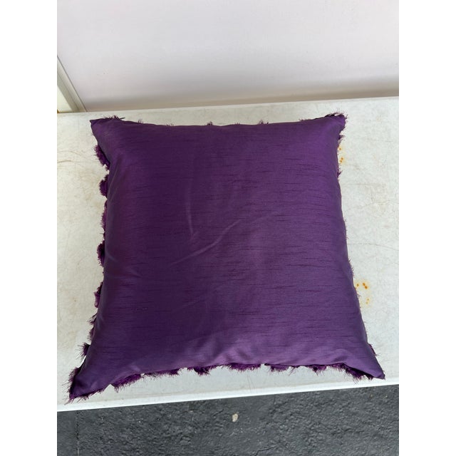 Vintage Dark Purple Pillow With Fabric Flowers For Sale - Image 4 of 4