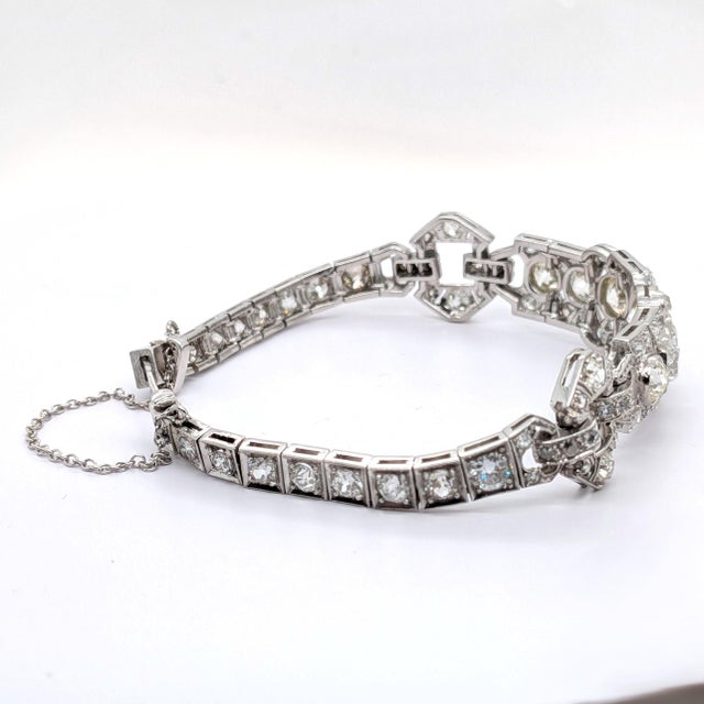 Metal Antique Edwardian Art Deco Platinum Diamond Bracelet For Sale - Image 7 of 10