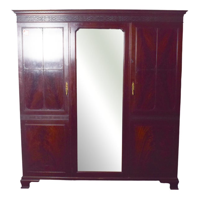 English Mahogany Wardrobe with Mirror, 1910 For Sale