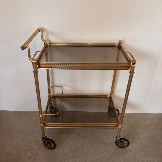 Metal Serving Cart in Gilded Brass For Sale - Image 7 of 7
