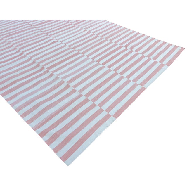 Not Yet Made - Made To Order Handwoven Cotton Area Rug, Vegetable Dyed, Pink and Cream Striped Dhurrie - 6'x9' For Sale - Image 5 of 10