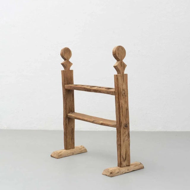 Spanish Hachero Traditional Natural Oak Wood Candleholder, 1890s For Sale - Image 5 of 18