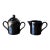 Vintage 1978 Fitz and Floyd Black Glazed Sugar Bowl With Lid and Creamer, Made in Japan For Sale