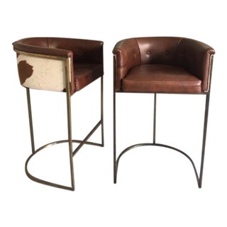 Arteriors Calvin Leather Bar Stools - A Pair For Sale