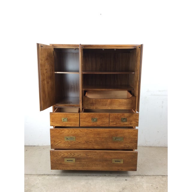 Campaign Vintage Campaign Style Armoire With Five Drawers For Sale - Image 3 of 17