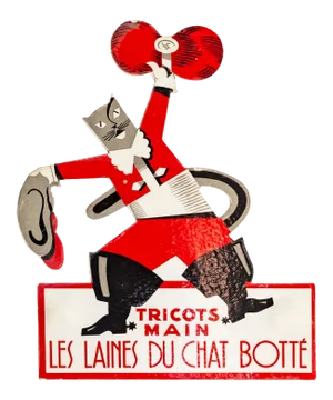 1930s Original French Art Deco Poster, Tricot Main, Les Laines Du Chat Botte