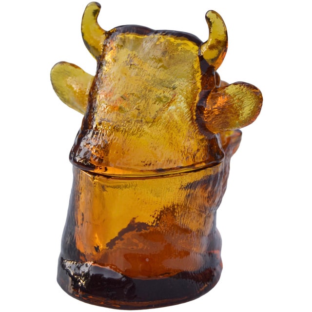 Mid 20th Century Handblown Textured Art-Glass Bull Candy Dish For Sale - Image 4 of 7