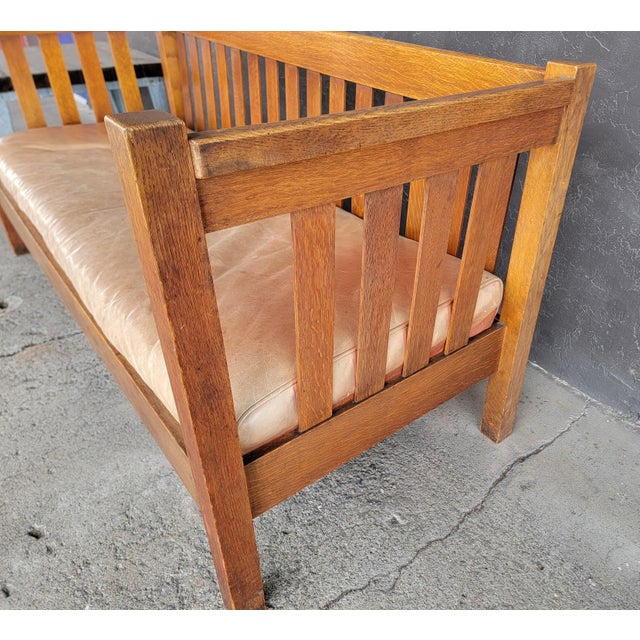 Stickley Mission Oak Settle / Sofa Signed Circa 1910 For Sale - Image 10 of 14