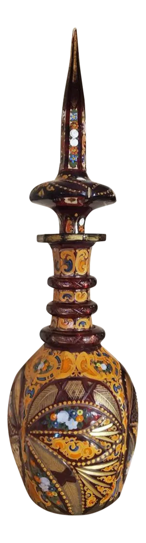 Bohemian Ruby Cased Gilt and Enameled Cut Art Glass Decanter