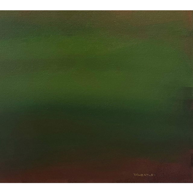 2020s On the Outskirts by Justin Wheatley | Acrylic on Canvas White Barn in Open Field For Sale - Image 5 of 11