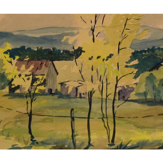 Vintage American Impressionist Watercolor Landscape Painting With Farm by Ralph Williams 1946 For Sale In New York - Image 6 of 9