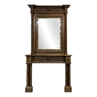 Early 20th Century Louis XIII Oak Fireplace and Overmantel For Sale