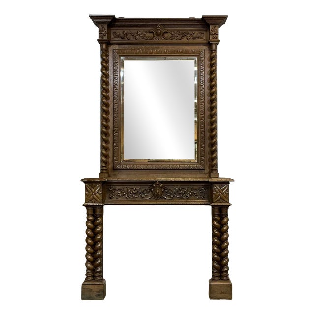 Early 20th Century Louis XIII Oak Fireplace and Overmantel For Sale