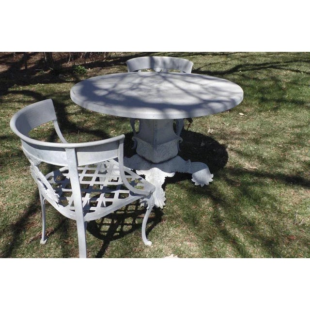 Vintage Cast Aluminum Round Garden Table With Two Chairs Chairish