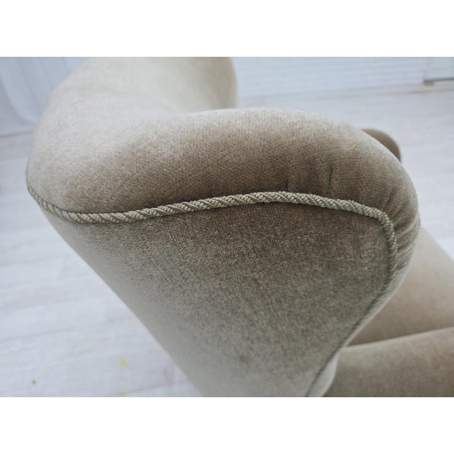Danish Armchair in Green Velour with Oak Legs For Sale - Image 13 of 18