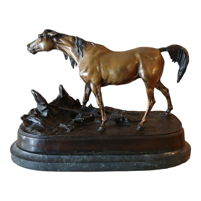 Mid 19th Century Bronze Pj Mene Arab Mare With Saddle and Rifle Sculpture For Sale