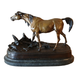 Mid 19th Century Bronze Pj Mene Arab Mare With Saddle and Rifle Sculpture