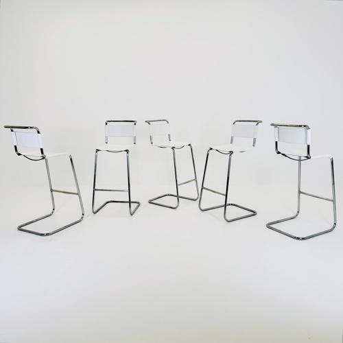 Bauhaus S39 L Bar Stool in White Vegetal Leather and Chrome by Mart Stam for Thonet, Germany, 1970s For Sale - Image 16 of 16