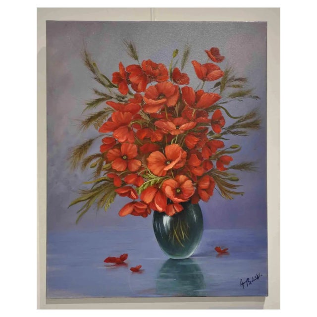 Adriano Bernetti da Vila, Poppies 1, Original Painting, 2017 For Sale