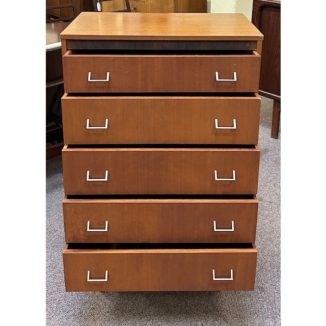 Wood Vintage Teak Chest With Five Drawers For Sale - Image 7 of 10