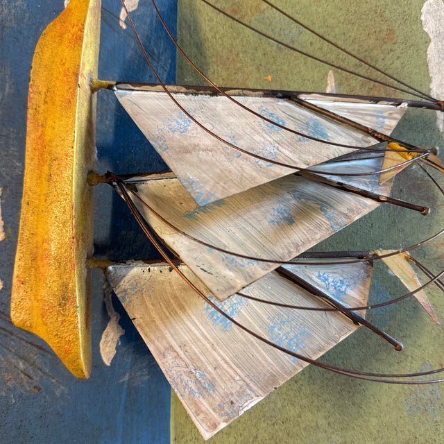 Vintage 1982 Curtis Jeré Wood & Metal Diptych Wall Sculptures - "The Schooner" & "Breaching Whale" Pair With Original Artisan House & Raymor Tags For Sale - Image 10 of 12