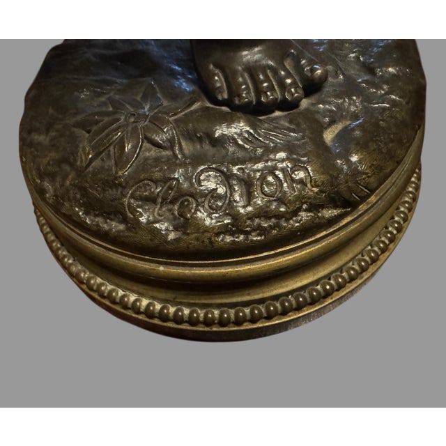 Antique Victorian Clodion 14.5" Figural Bronze Statue Sculpture Musician Playing a Tambourine For Sale - Image 4 of 12