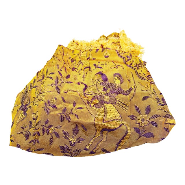 Mid-Century Hand Loomed Purple & Golden Jaipur Brocade Textile Bedding For Sale