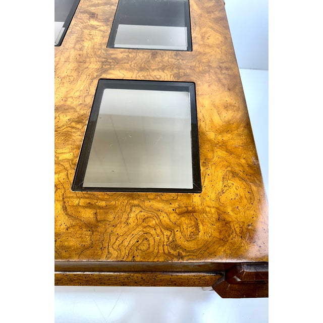 Wood Italian Burl Wood Coffee Table in the Manner of Milo Baughman With Inset Glass Panels, 1970s For Sale - Image 7 of 14