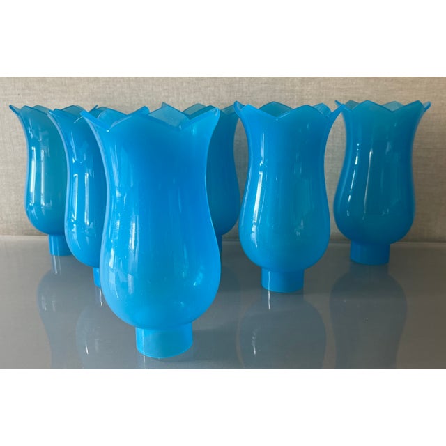 Early 20th Century Antique French Opaline Glass Hurricane Shades for Chandelier Candle or Electric Light Wall Sconces - Set of 6 For Sale - Image 5 of 18