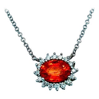 Natural Sapphire Diamond Halo Pendant with Chain 14k Gold Certified For Sale