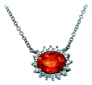 Natural Sapphire Diamond Halo Pendant with Chain 14k Gold Certified