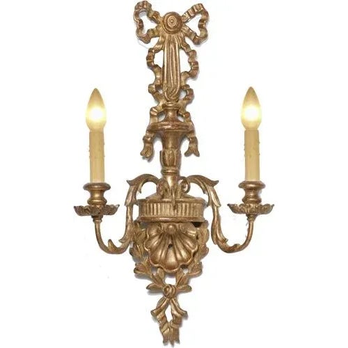 Traditional Pair of Traditional Italian 2 Light Wood Carved Sconces For Sale - Image 3 of 12