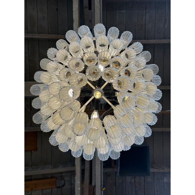 1970s Tiered Textured Murano Glass and Brass Chandelier For Sale In Los Angeles - Image 6 of 9