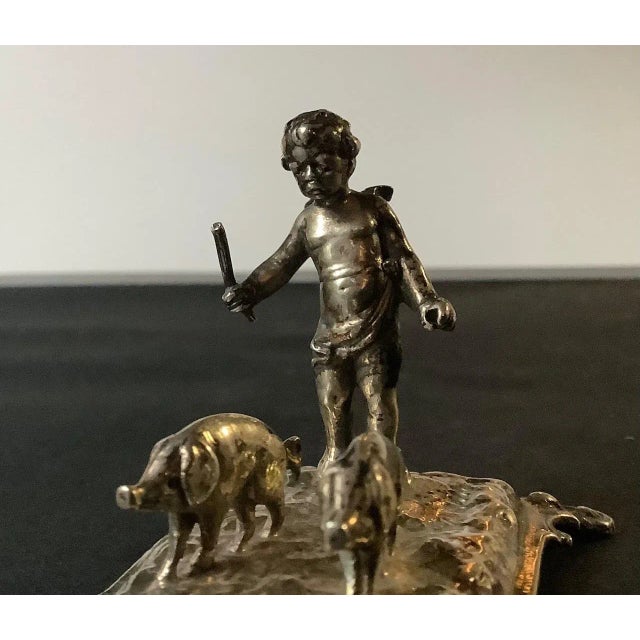 English Late 18th Century Antique English Sterling Miniature Cupid and Pigs Sculpture Hallmarked For Sale - Image 3 of 9