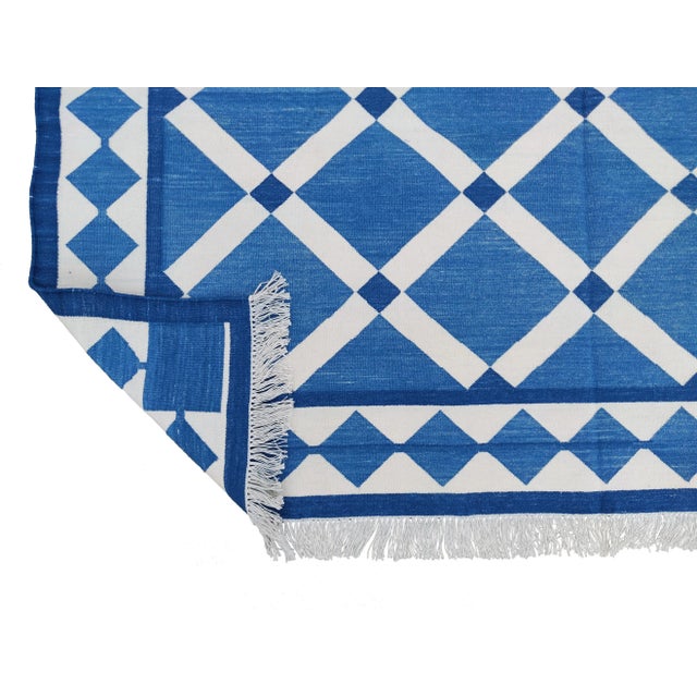 Handmade Cotton Vegetable Dyed Reversible Diamond Cross Rug 8x10 For Sale - Image 10 of 11