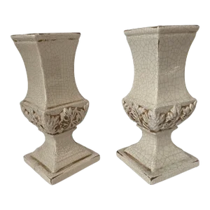Mid-Century Modern Portuguese Ceramic Tanquero Candle Holders- Set of 2